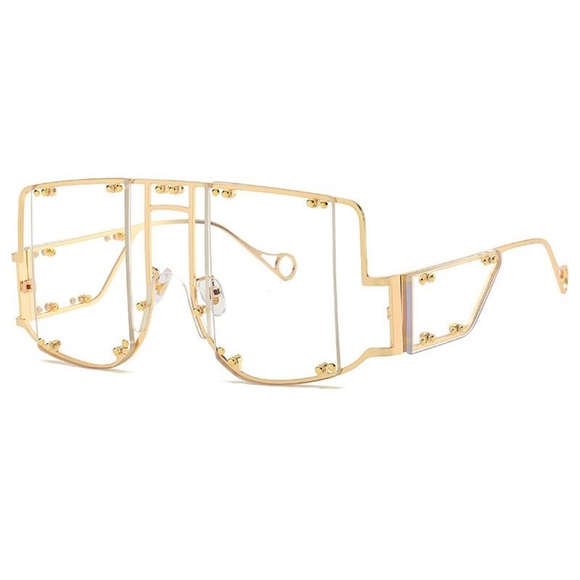 2FOR$30 BRAND NEW TRANSPARENT LENS  GOLD FLAT TOP FRAME SUNGLASSES +Case - Picture 4 of 5